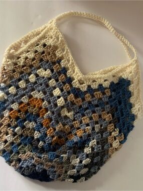 Handmade Crochet Multicolor Shoulder Bag - Cream, Blue & Brown
